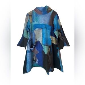 INC International Concepts DAMEE Mock Collar Artistic Flare Abstract Tunic Small
